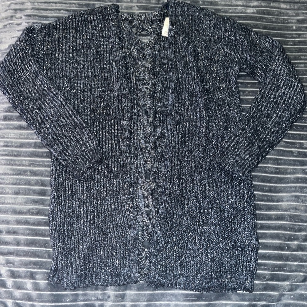 Cloud Chaser Girls S-7 Dark Blue w/ Silver Mixed In Sweater Criss Cross Back